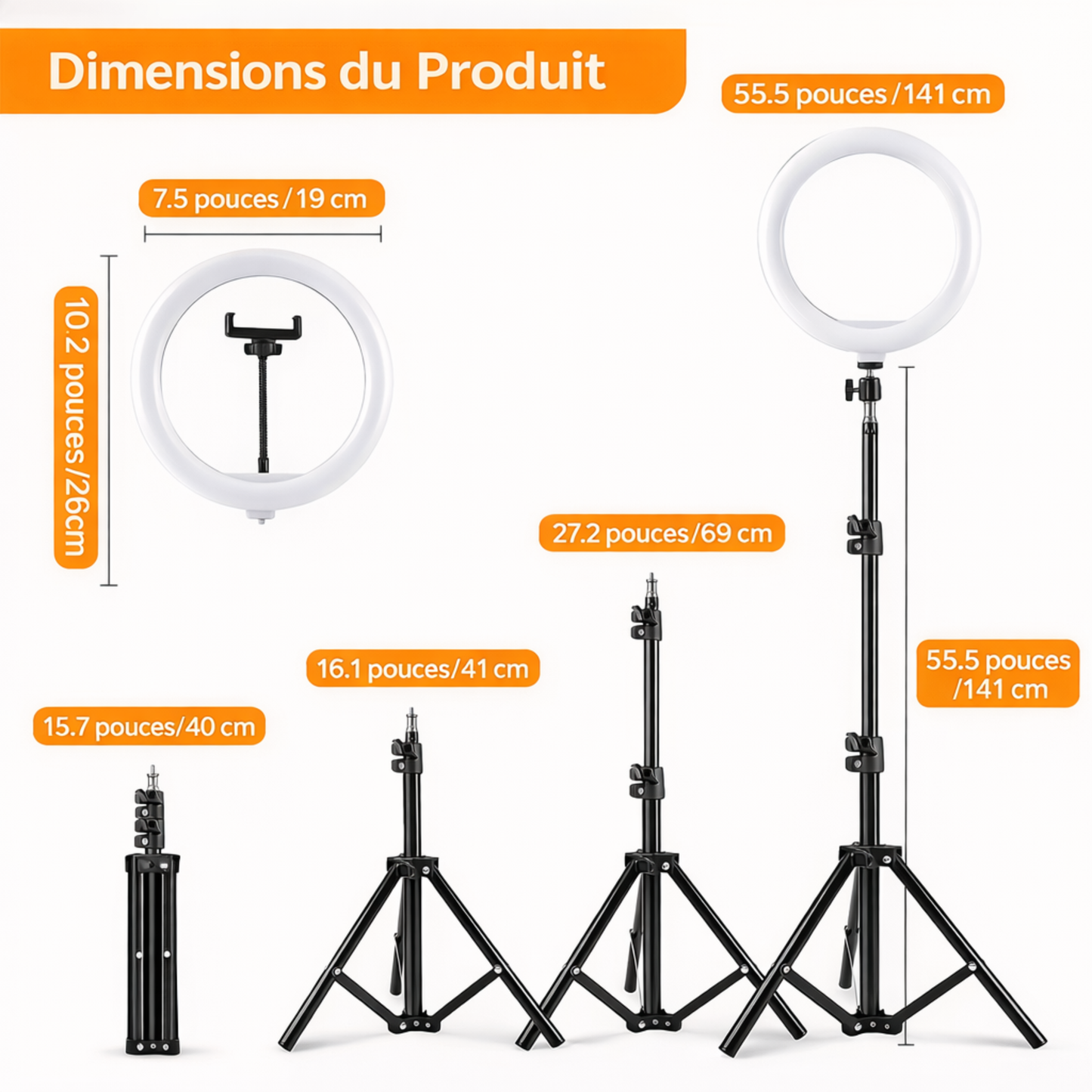Anneau lumineux LED 10”