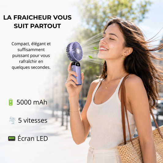 "Ventilateur Portable LED 5000mAh – Mini Climatiseur Pliable 90° | Fraîcheur Ultra-Rapide"